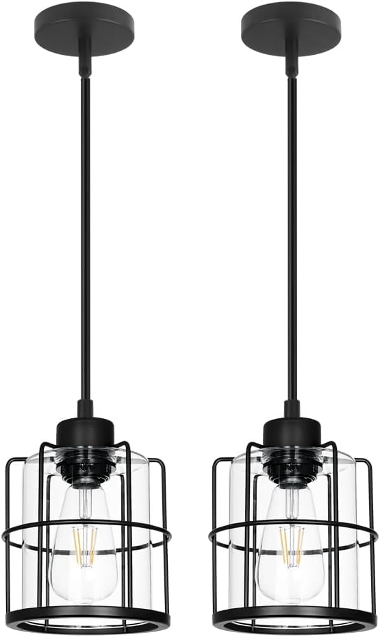 2-Pack Black Cage Pendant Lights