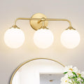 3-Light Gold Milk Glass Ball Vanity Light