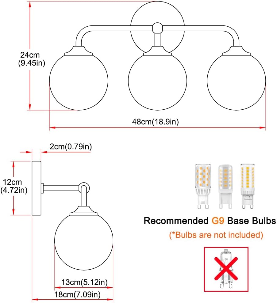 3-Light Gold Milk Glass Ball Vanity Light