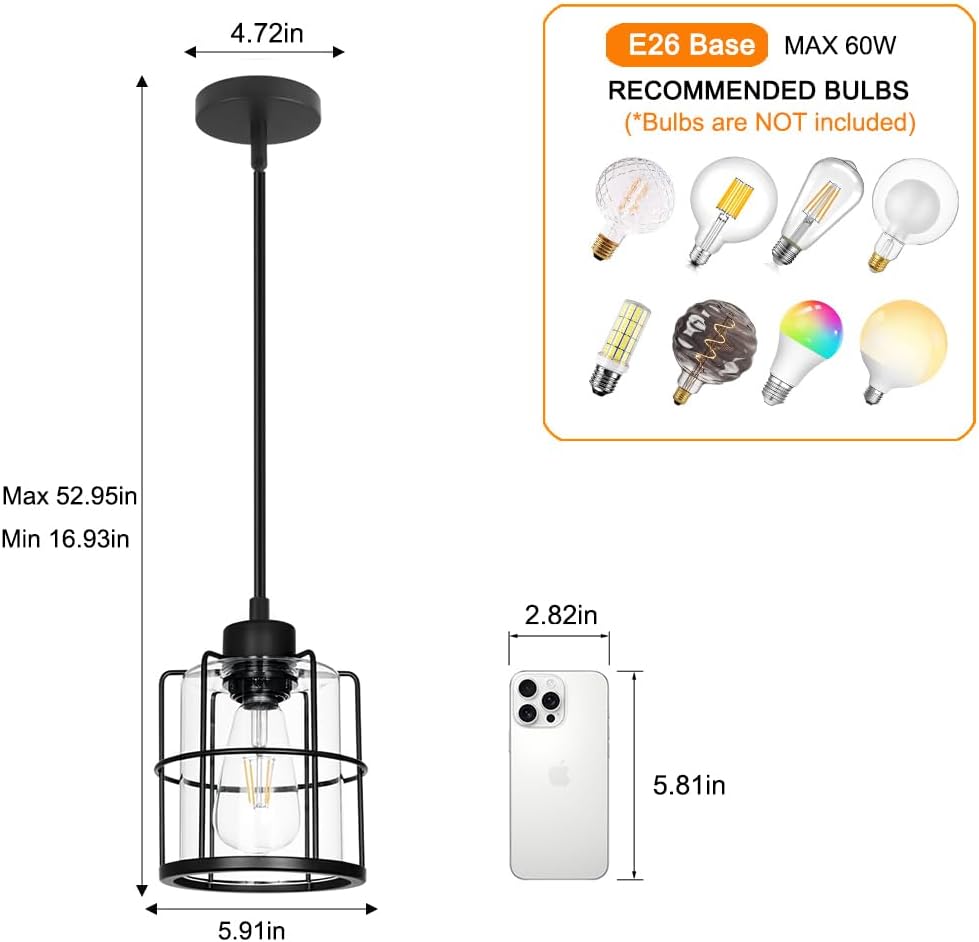 2-Pack Black Cage Pendant Lights
