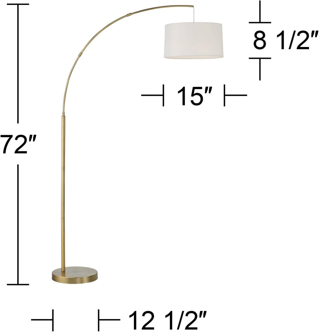 72" Brass Linen Drum Arc Floor Lamp