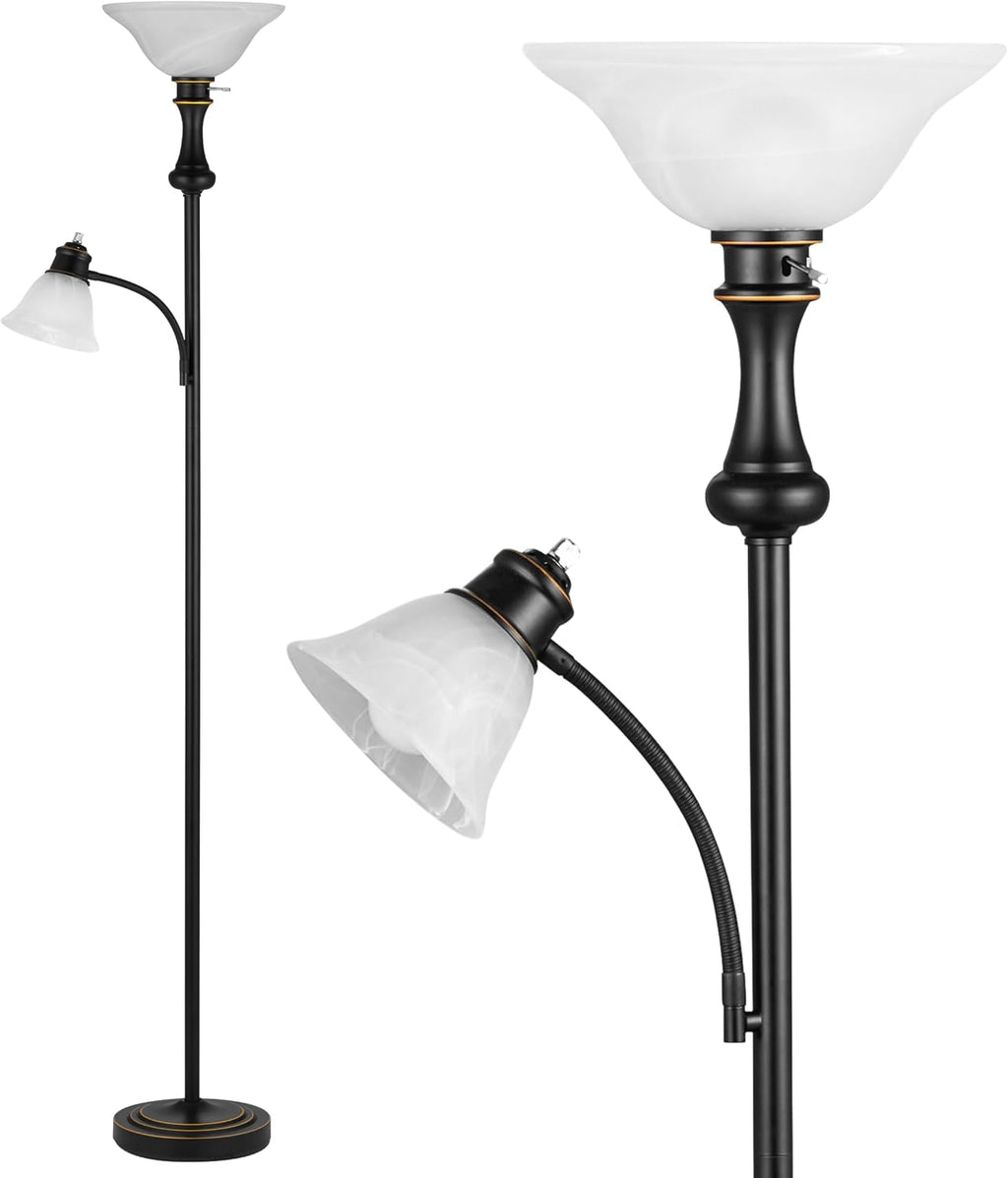 Black Adjustable Arc Torchiere Lamp