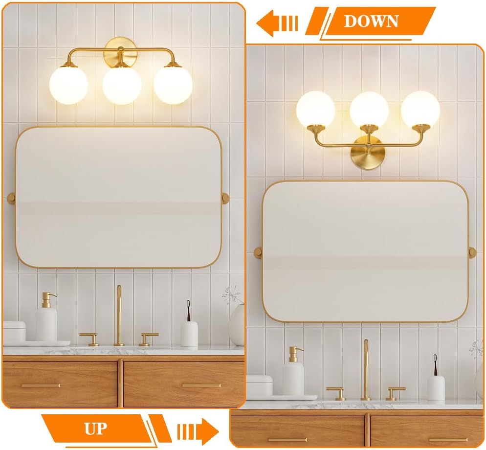 3-Light Gold Milk Glass Ball Vanity Light