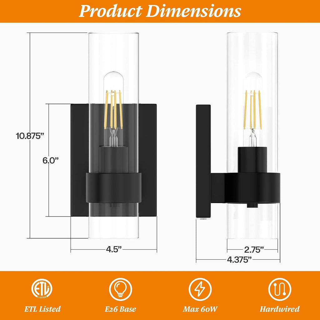2-Pack Black Cylinder Wall Sconces