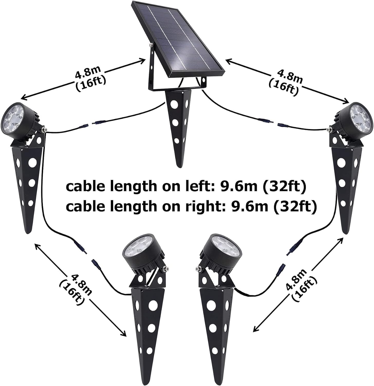4PK Black Warm White Solar Spotlights