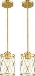2-Pack Gold Cage Pendant Lights