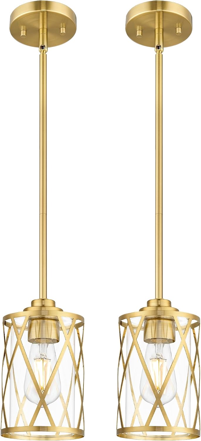 2-Pack Gold Cage Pendant Lights