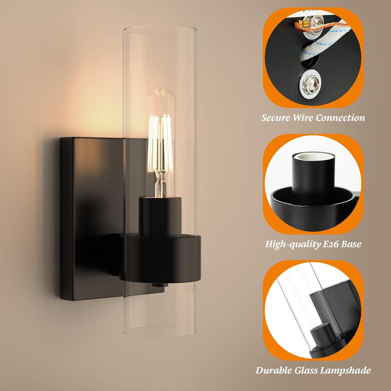2-Pack Black Cylinder Wall Sconces