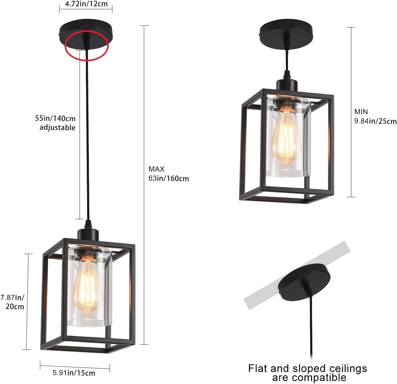 3-Pack Black Glass Pendant Lights