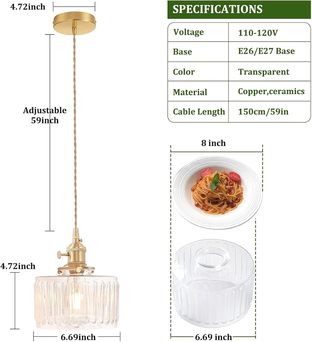 2-Pack Brass Striped Glass Pendant Lights