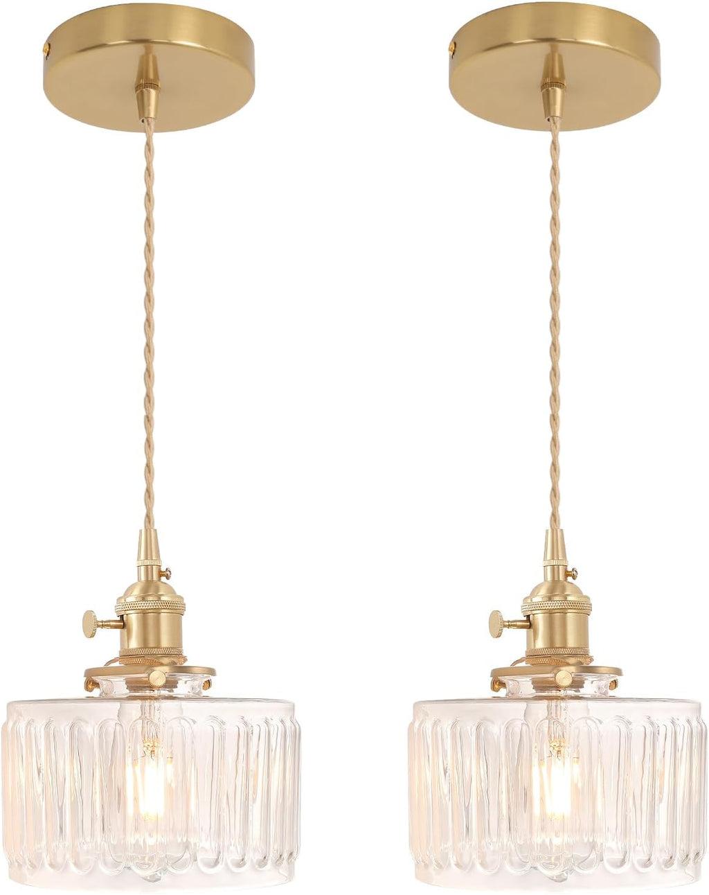 2-Pack Brass Striped Glass Pendant Lights