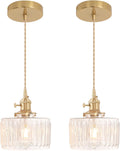 2-Pack Brass Striped Glass Pendant Lights