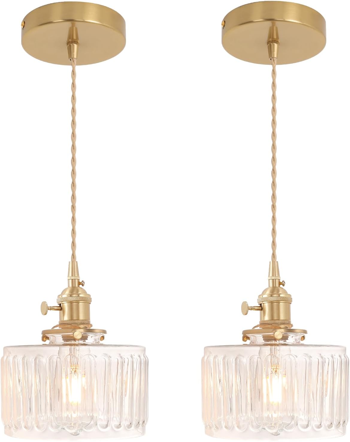 2-Pack Brass Striped Glass Pendant Lights