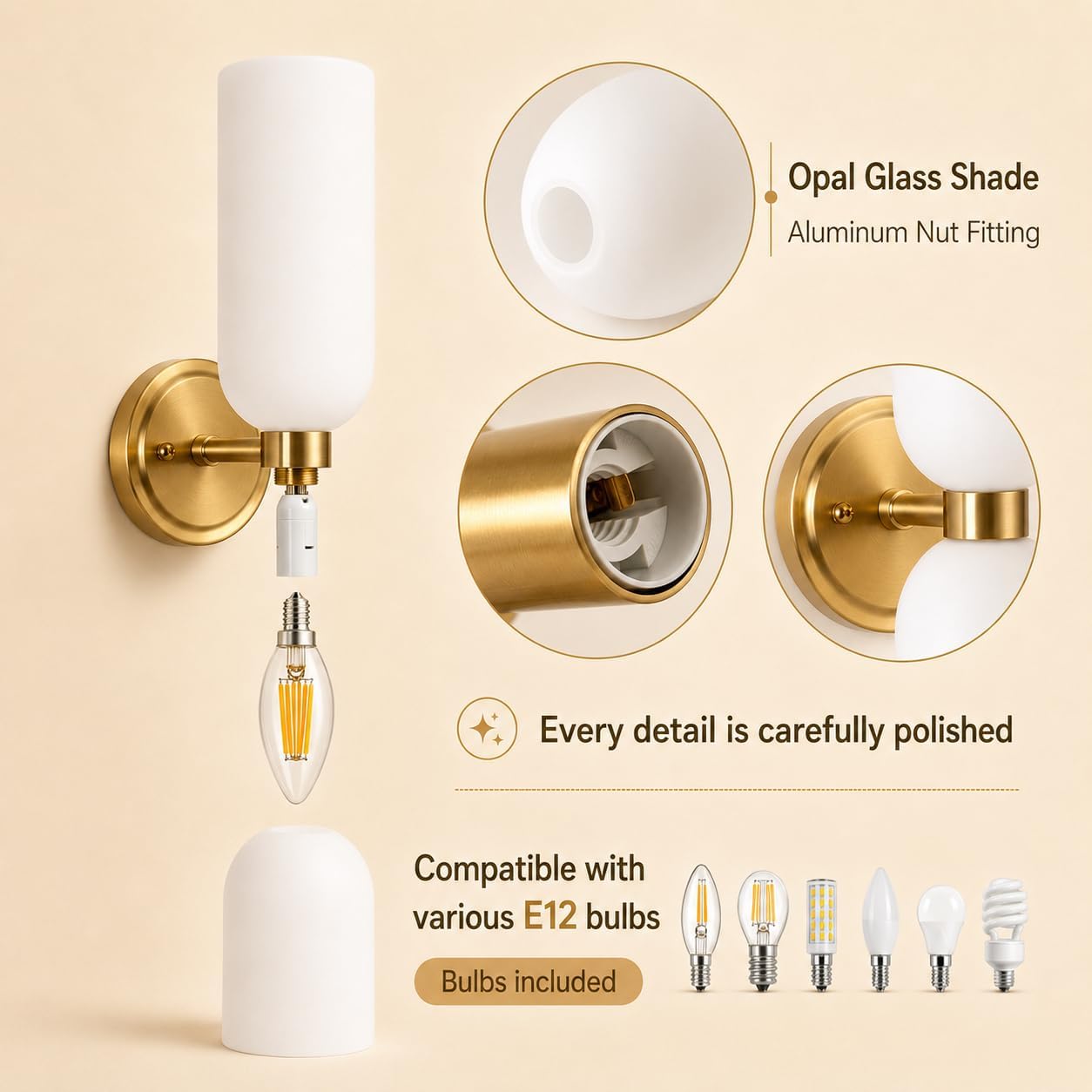 2-Pack Gold Milk Glass Sconces