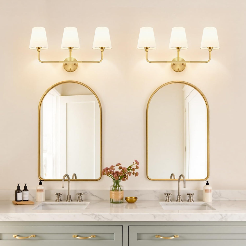 Gold Fabric 3-Light Vanity Sconce