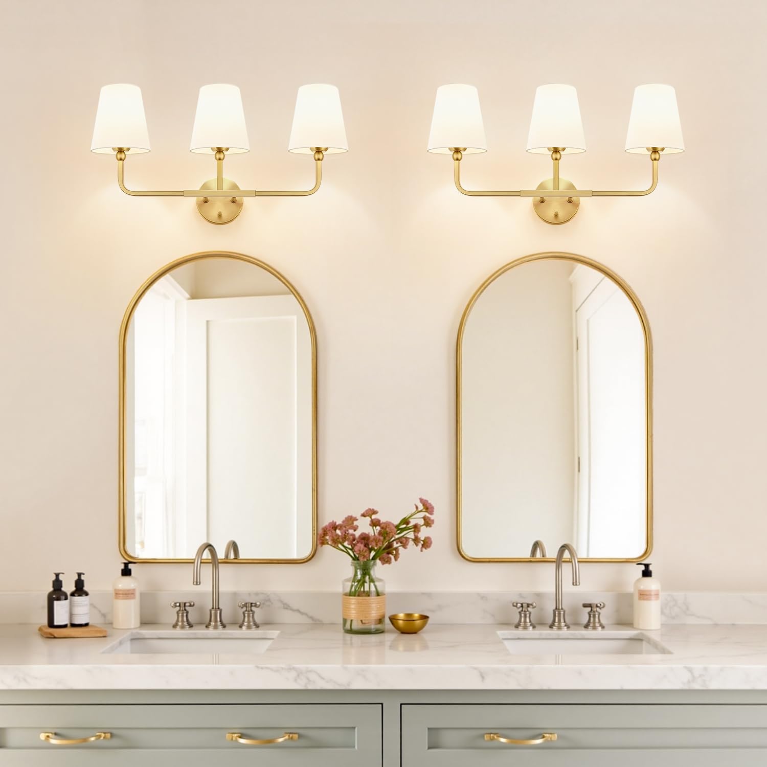 Gold Fabric 3-Light Vanity Sconce