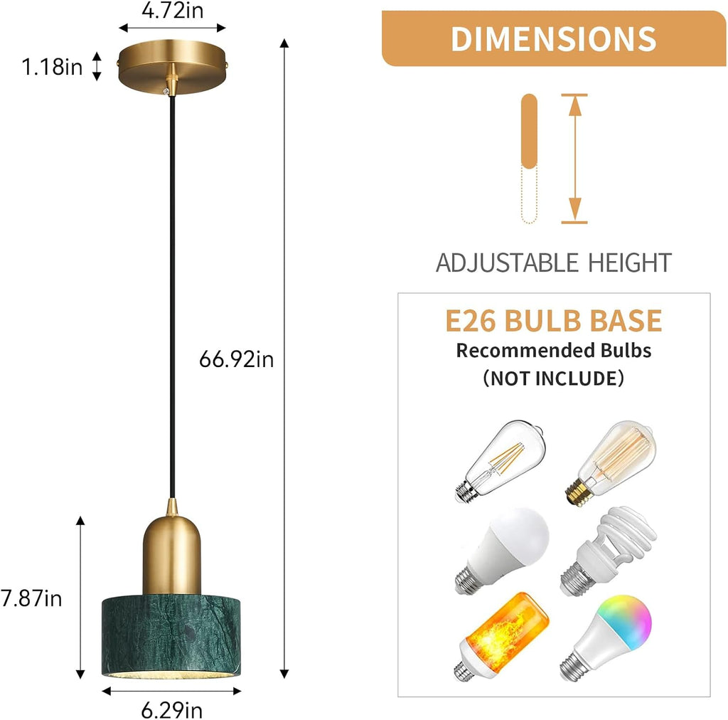 Brass Marble Cylinder Pendant Light