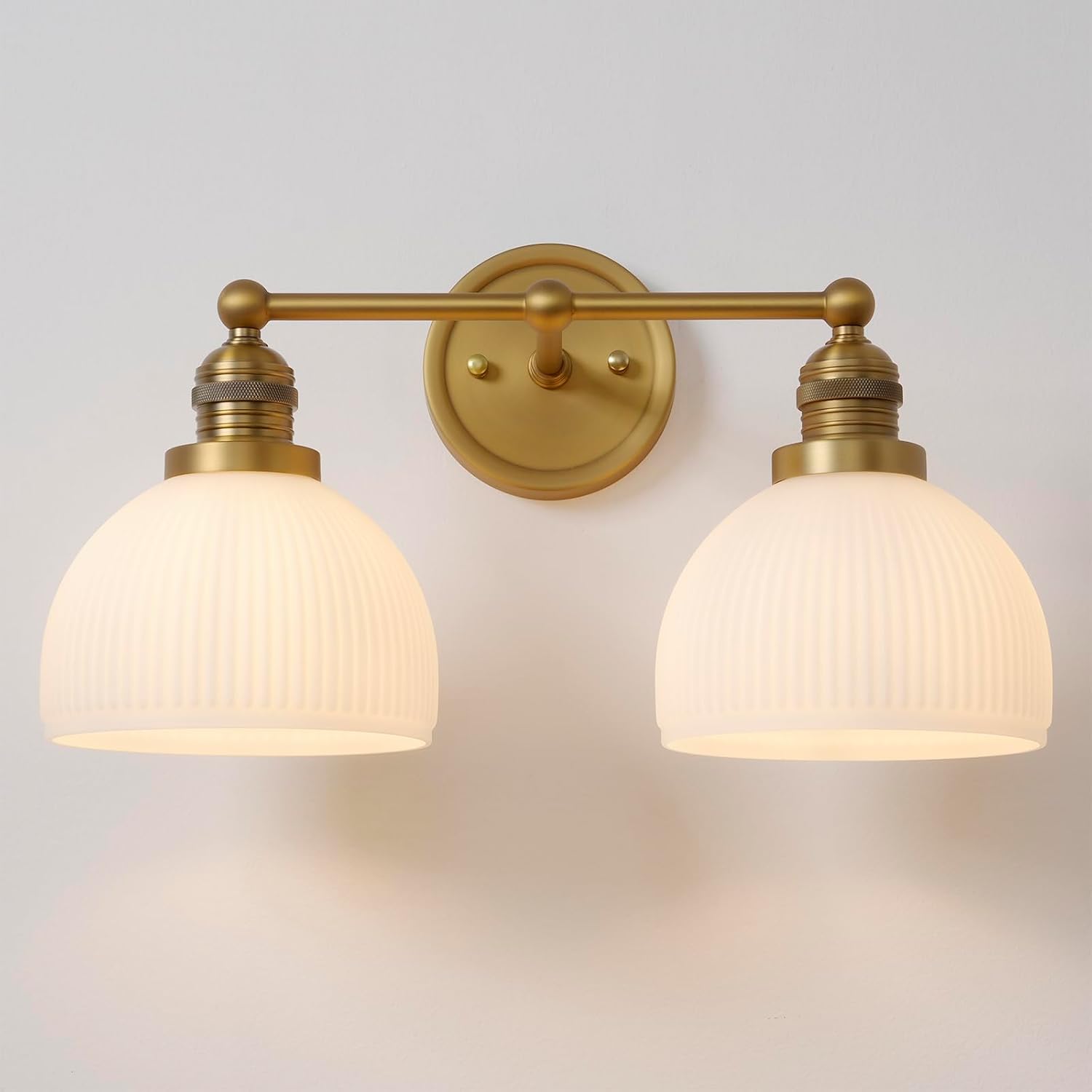 2-Light Gold Double Arm Milk Glass Sconces