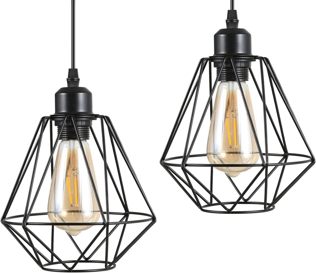 2-Pack Black Cage Pendant Lights