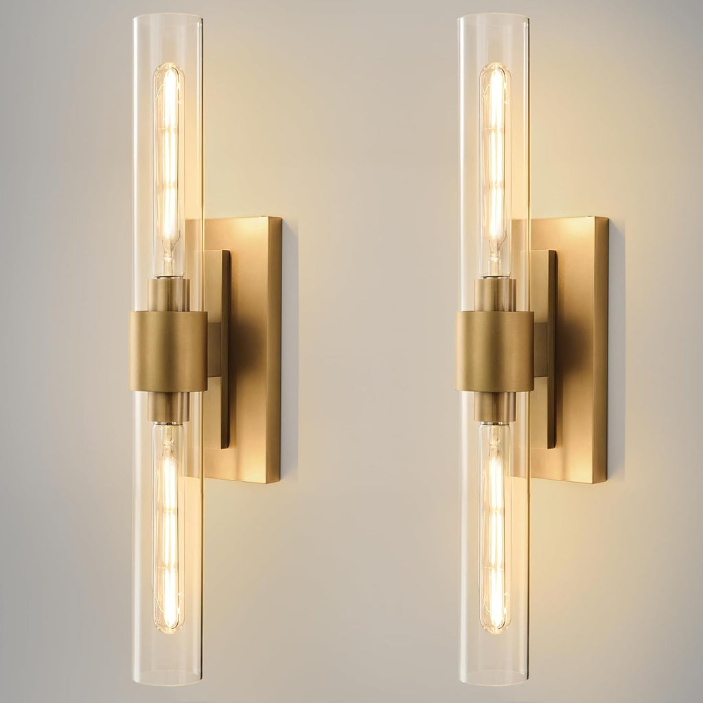 2-Pack Champagne Brass Tube Glass Sconces
