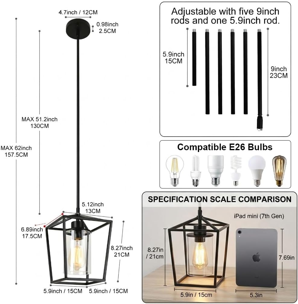 2-Pack Black Cage Pendant Lights