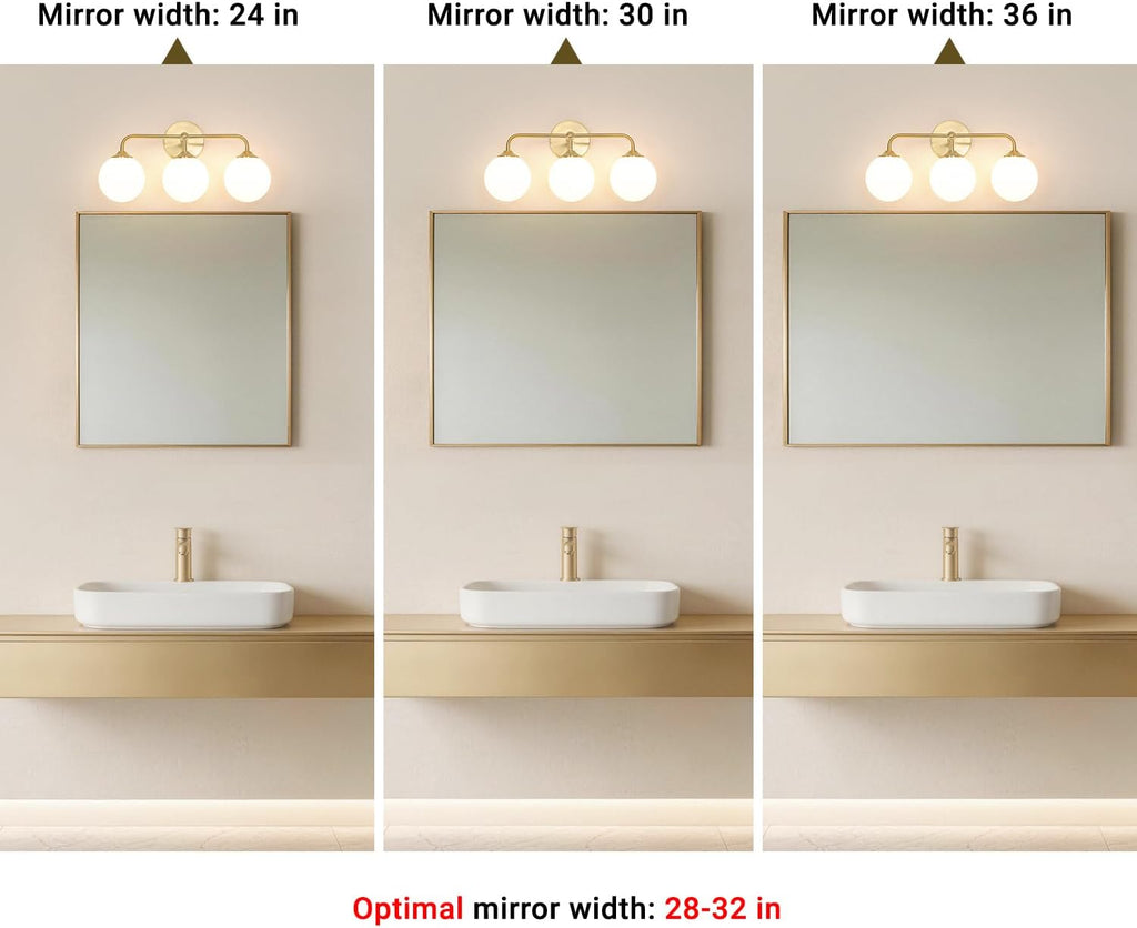 3-Light Gold Milk Glass Ball Vanity Light