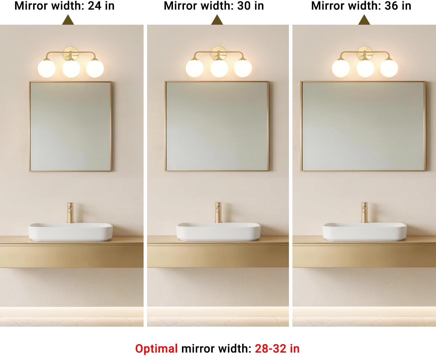 3-Light Gold Milk Glass Ball Vanity Light