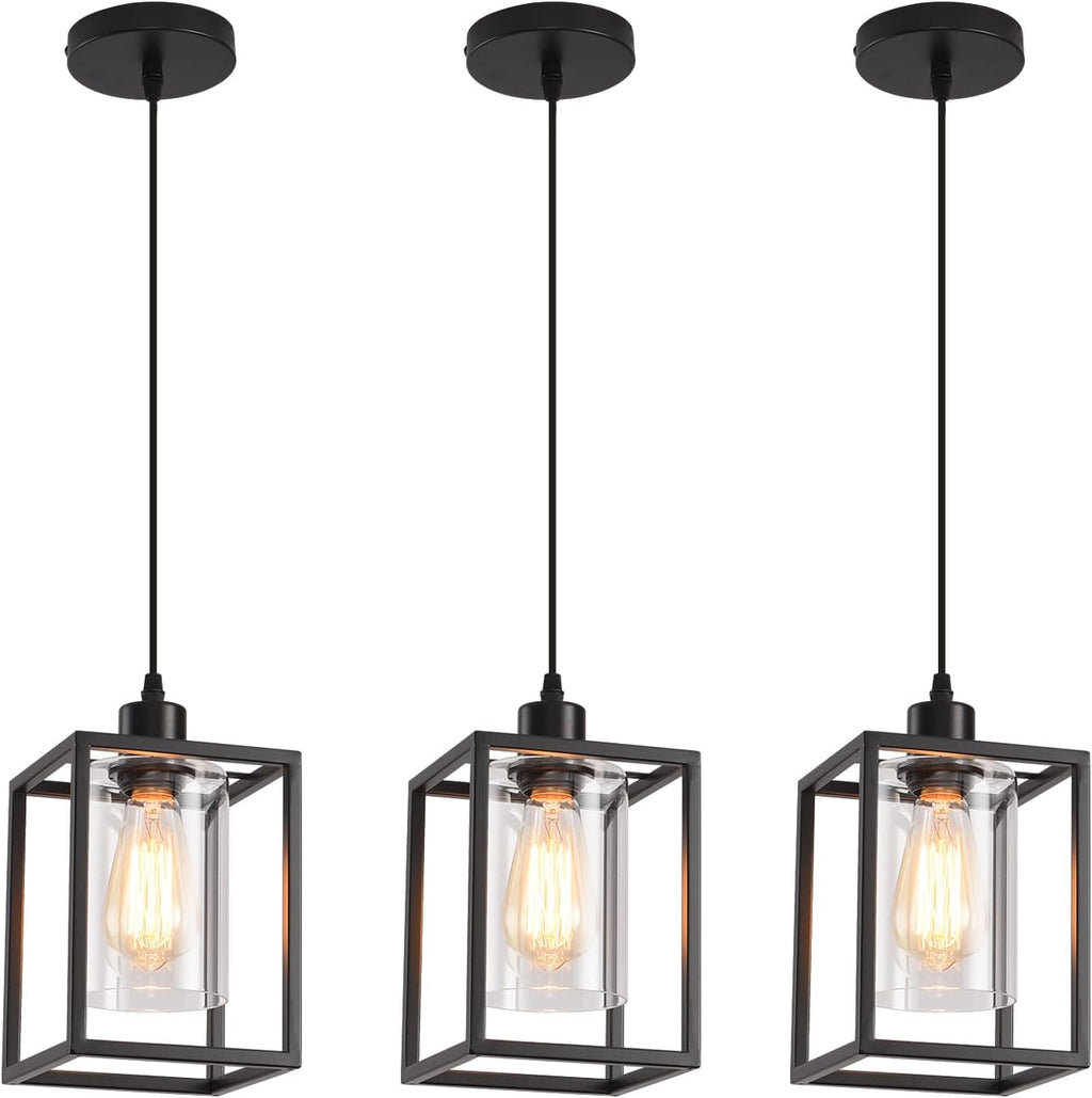 3-Pack Black Glass Pendant Lights