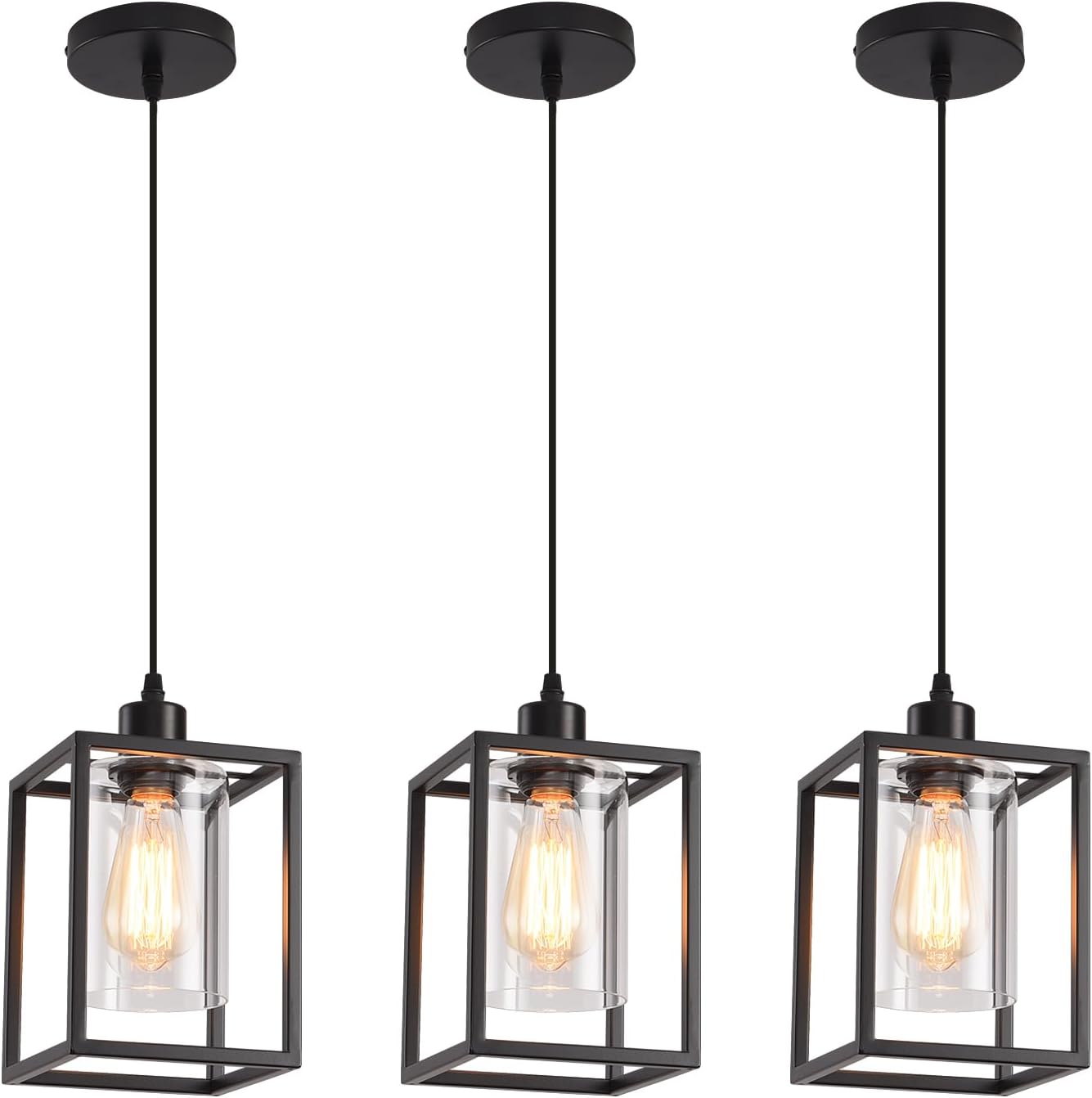 3-Pack Black Glass Pendant Lights