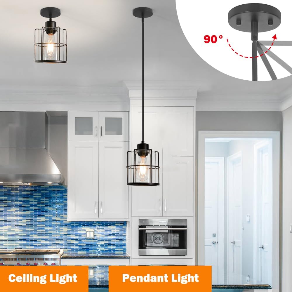 2-Pack Black Cage Pendant Lights