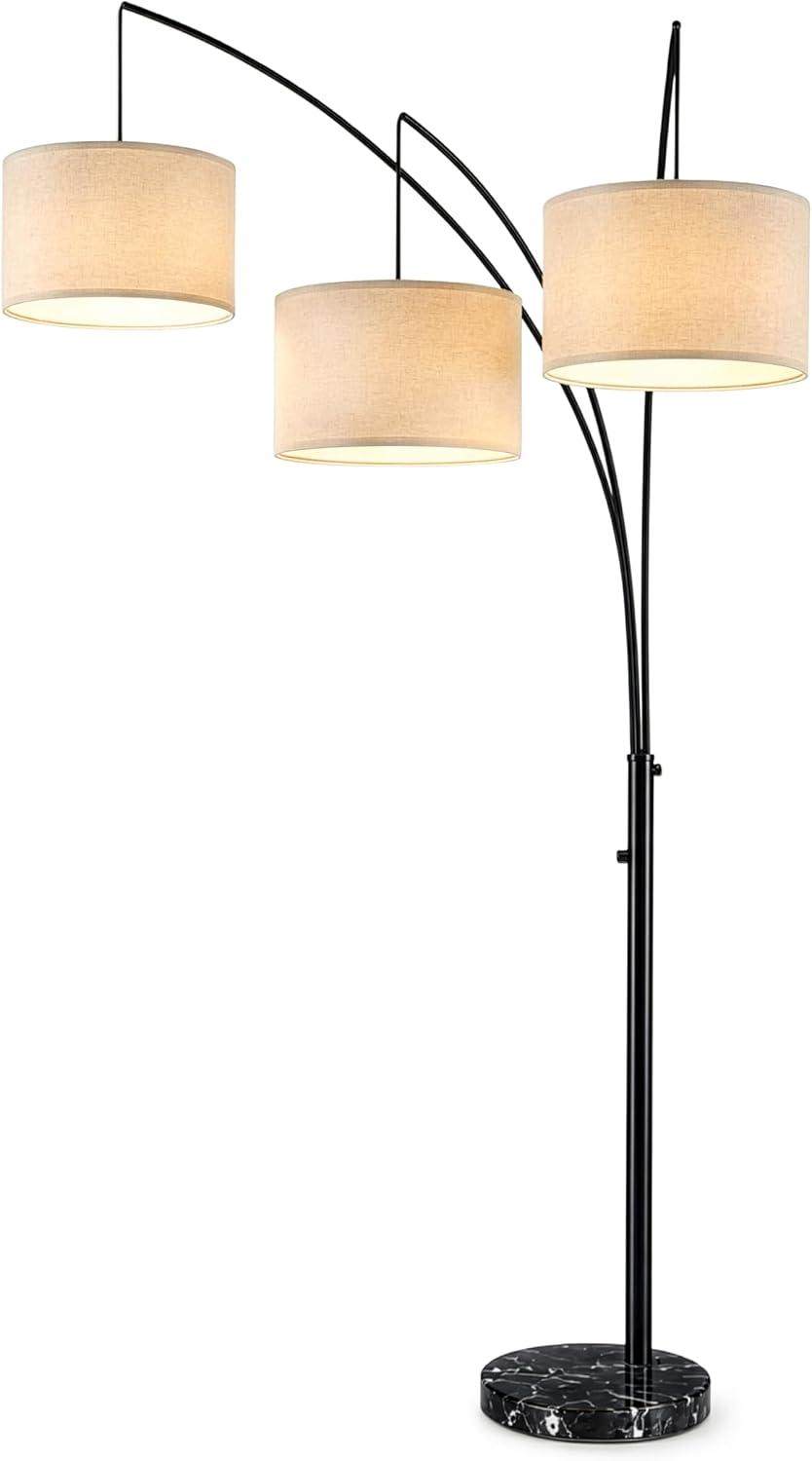 Black 3-Shade Multi-Head Arc Floor Lamp