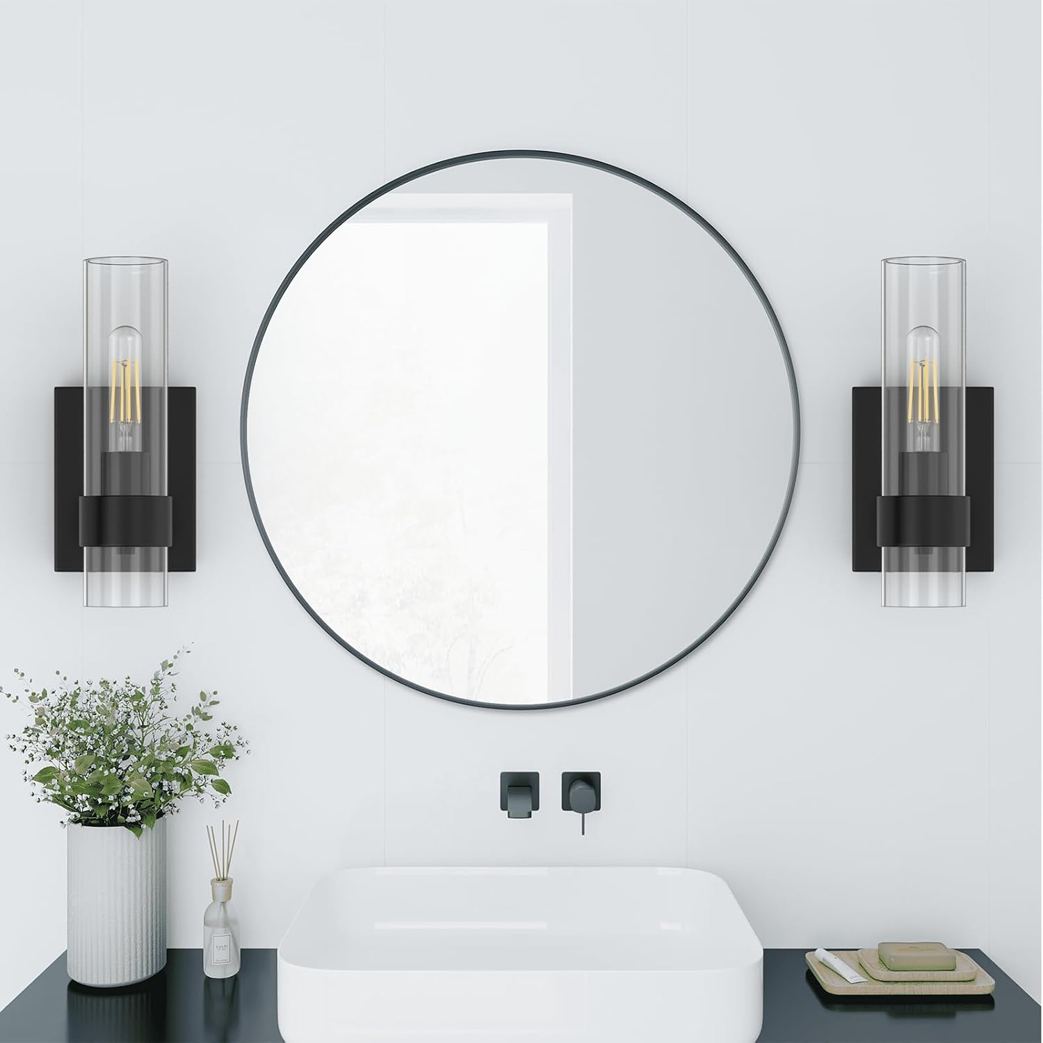 2-Pack Black Cylinder Wall Sconces