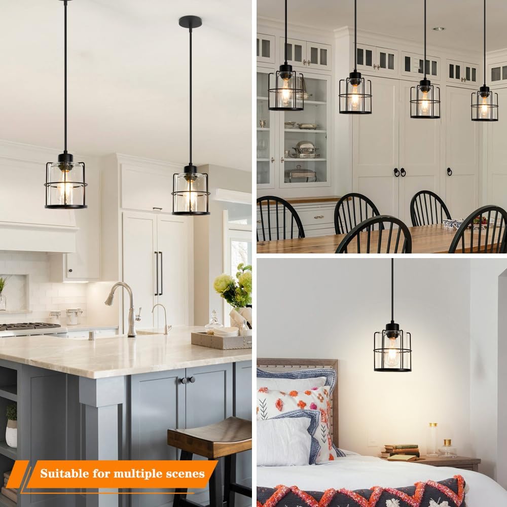 2-Pack Black Cage Pendant Lights