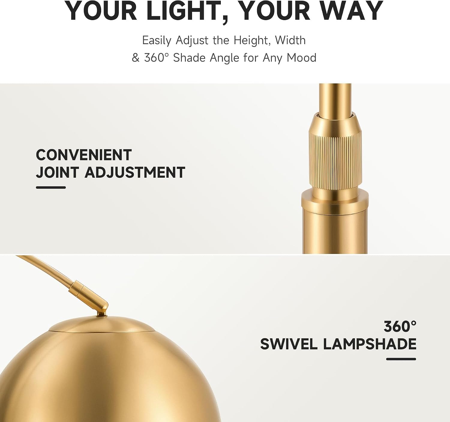 69" Gold Adjustable Arc Floor Lamp with Marble Base