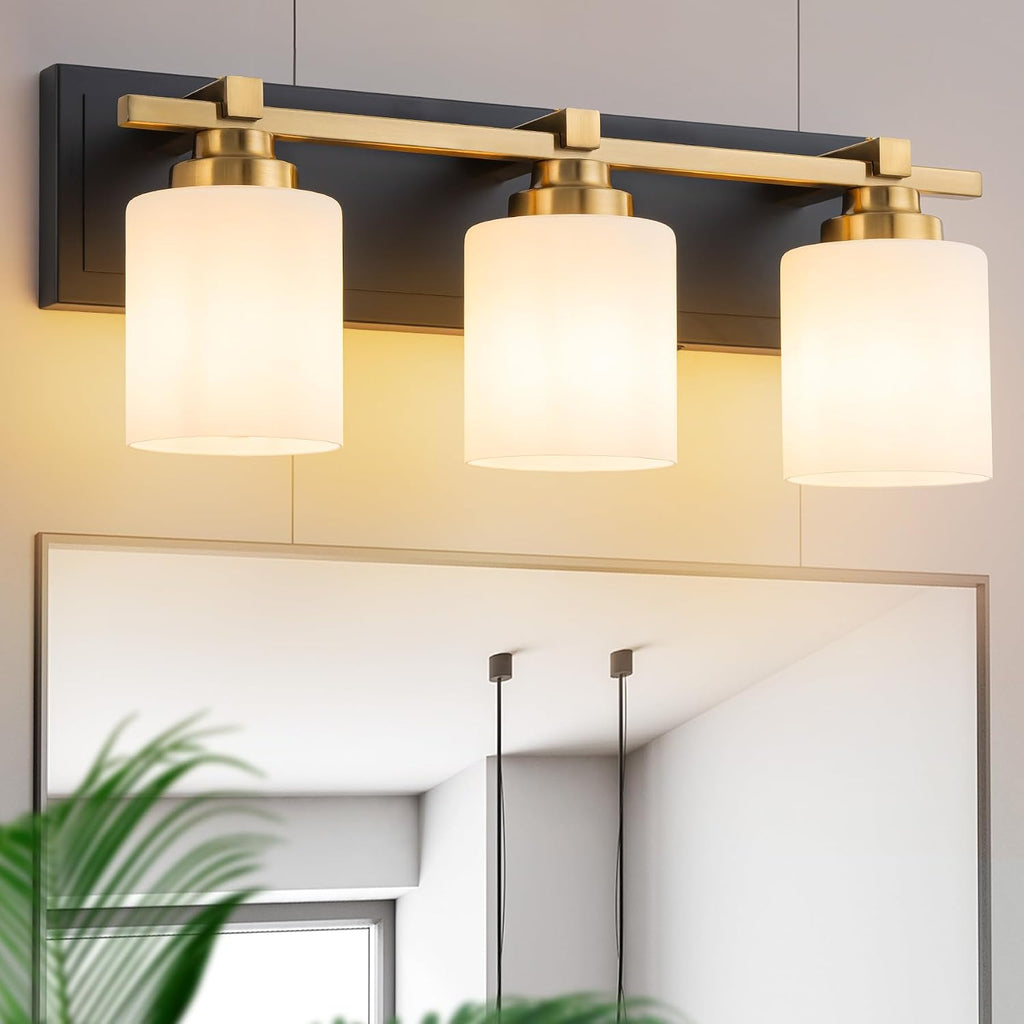 3-Light Black Gold Bathroom Vanity Light