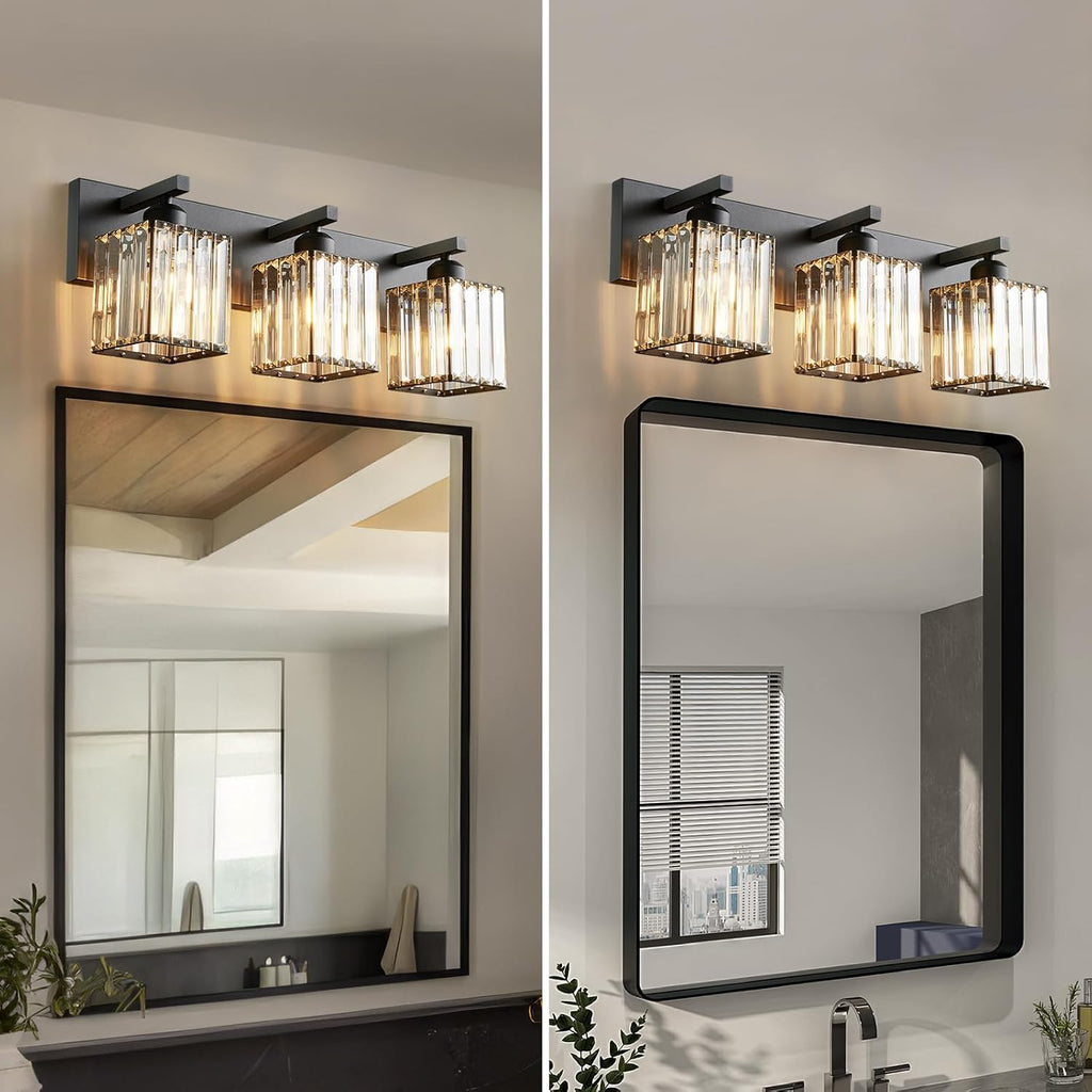 3-Light Black Crystal Vanity Light