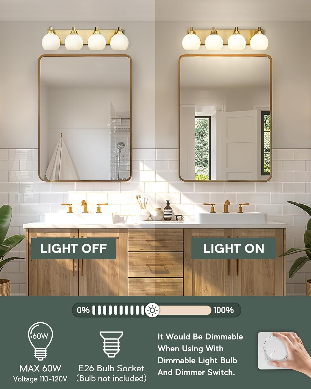4-Light Gold Globe Vanity Light