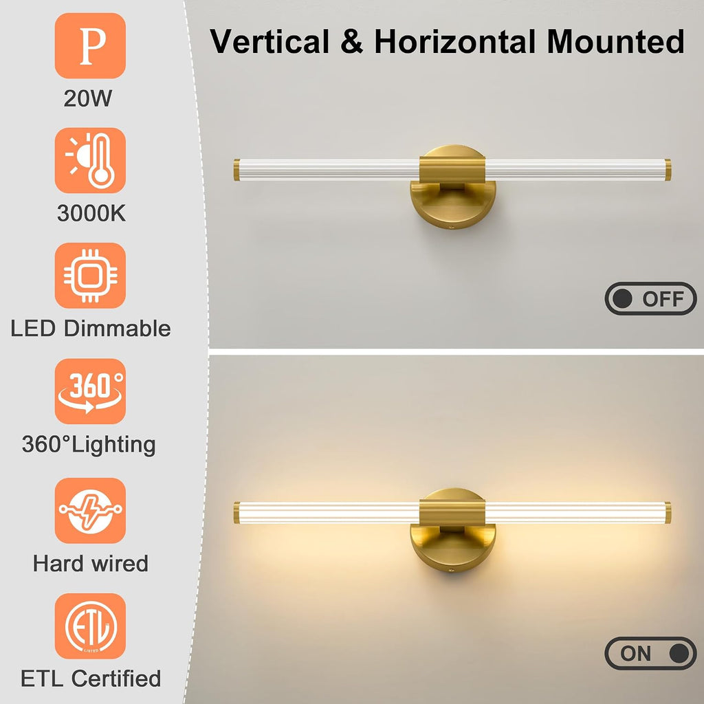 Dimmable Gold LED Vanity Light Bar