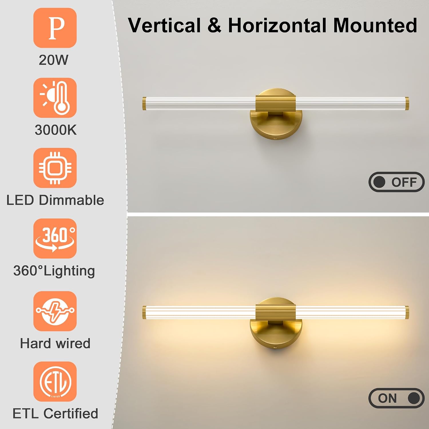 Dimmable Gold LED Vanity Light Bar