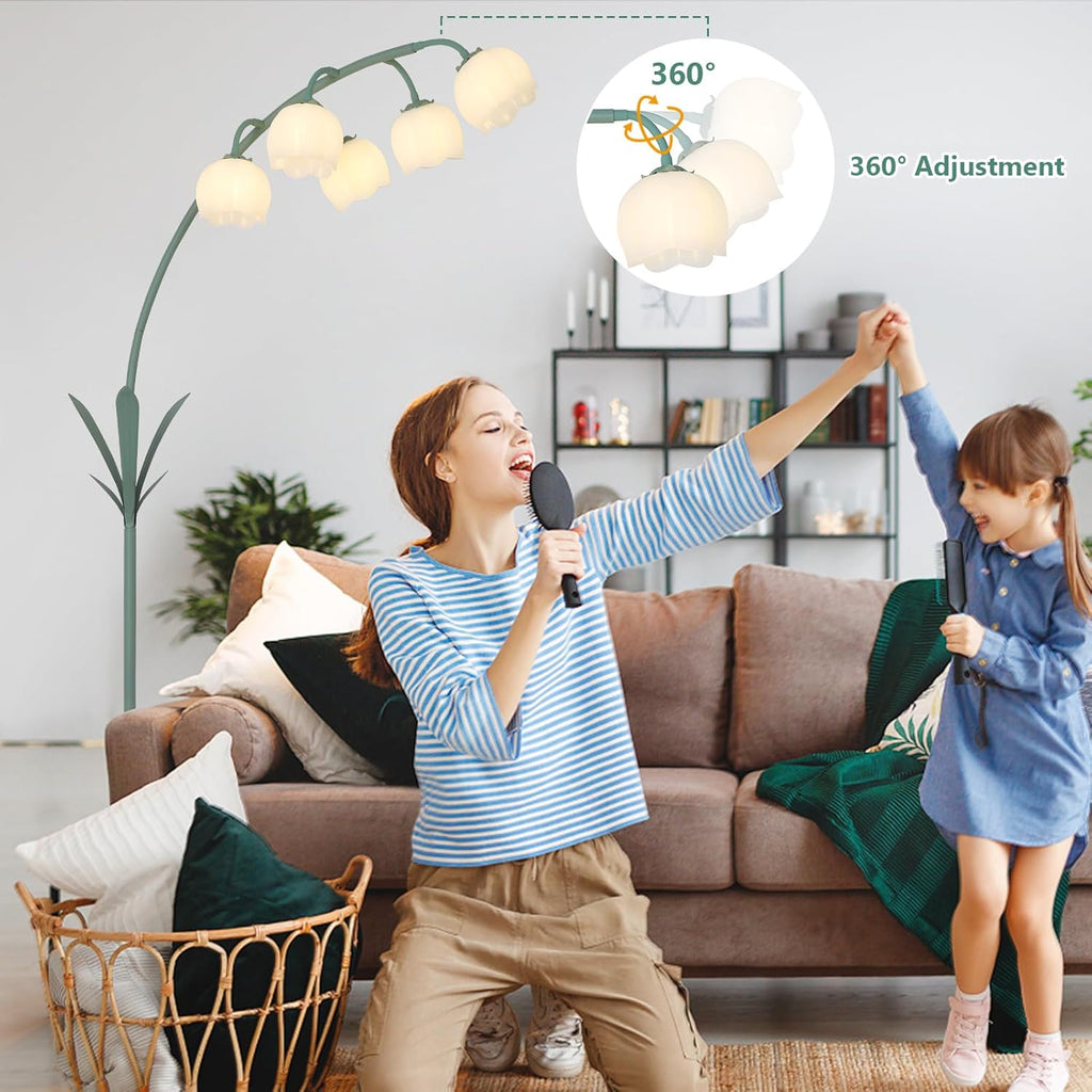 Green Floral Arc Floor Lamp with Acrylic Shade
