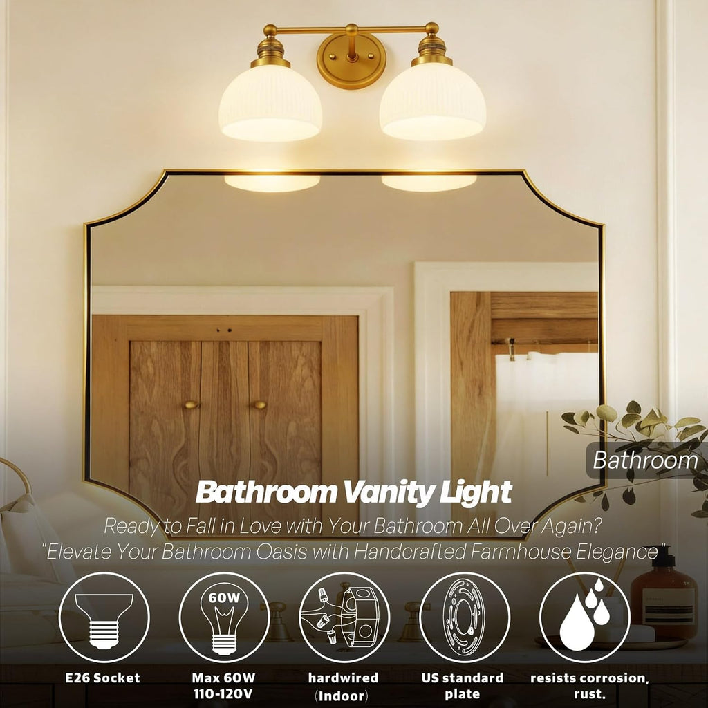 2-Light Gold Double Arm Milk Glass Sconces