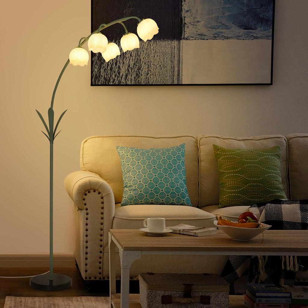 Green Floral Arc Floor Lamp with Acrylic Shade