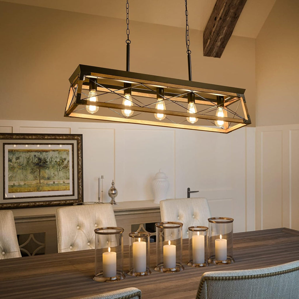 Farmhouse Linear Wood Chandelier