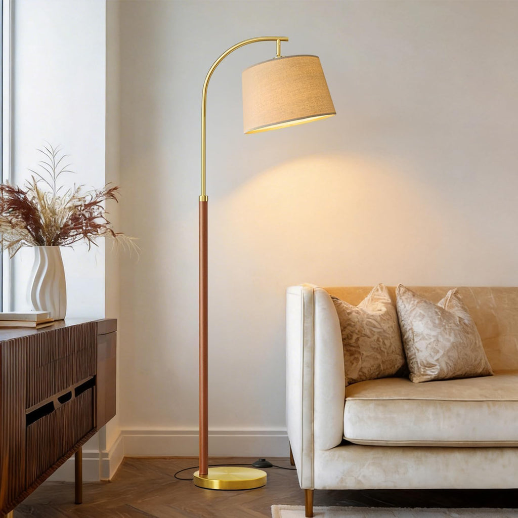 62.5" Wood Gold Arc Floor Lamp with Foot Switch