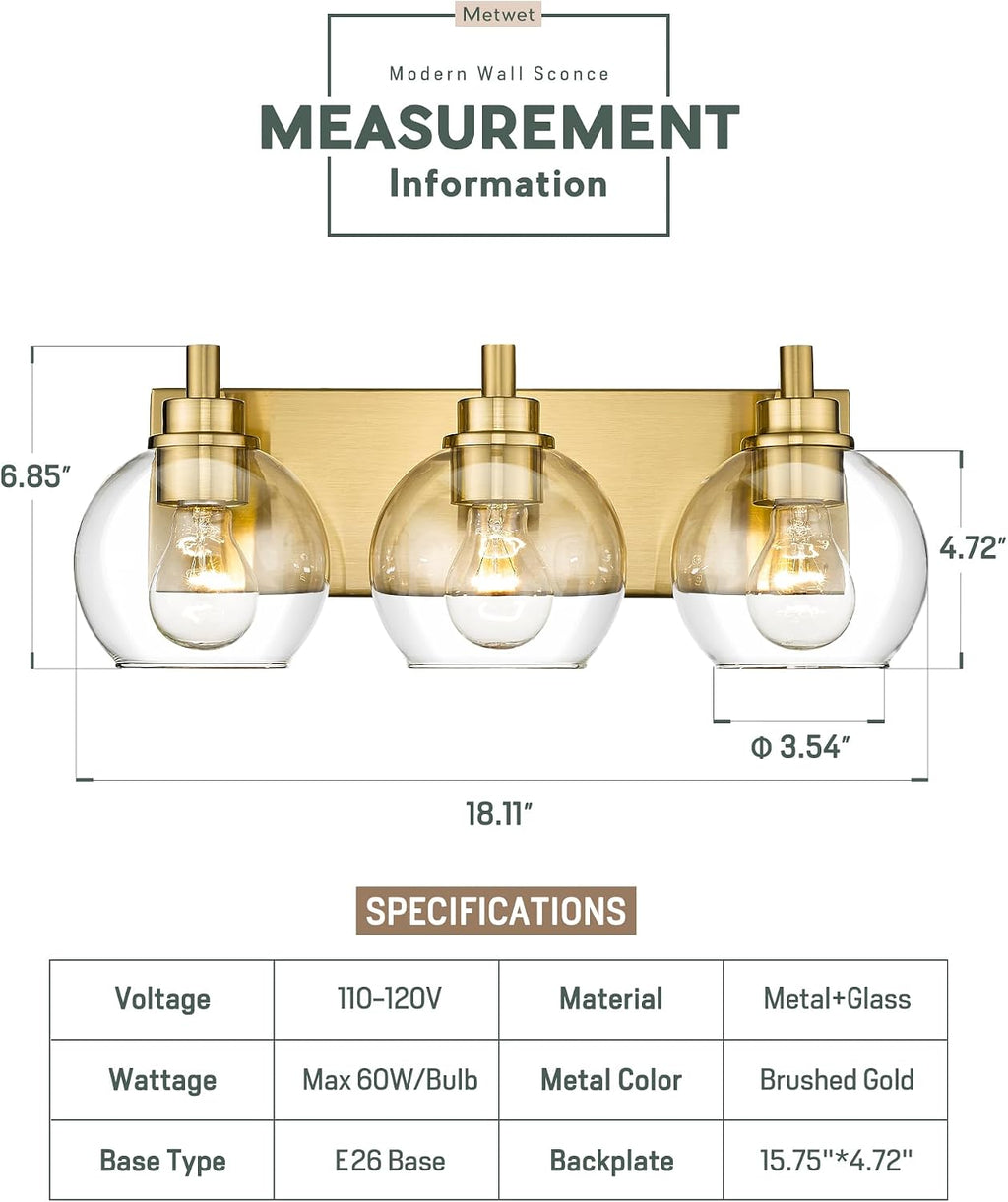 3-Light Gold Globe Vanity Light