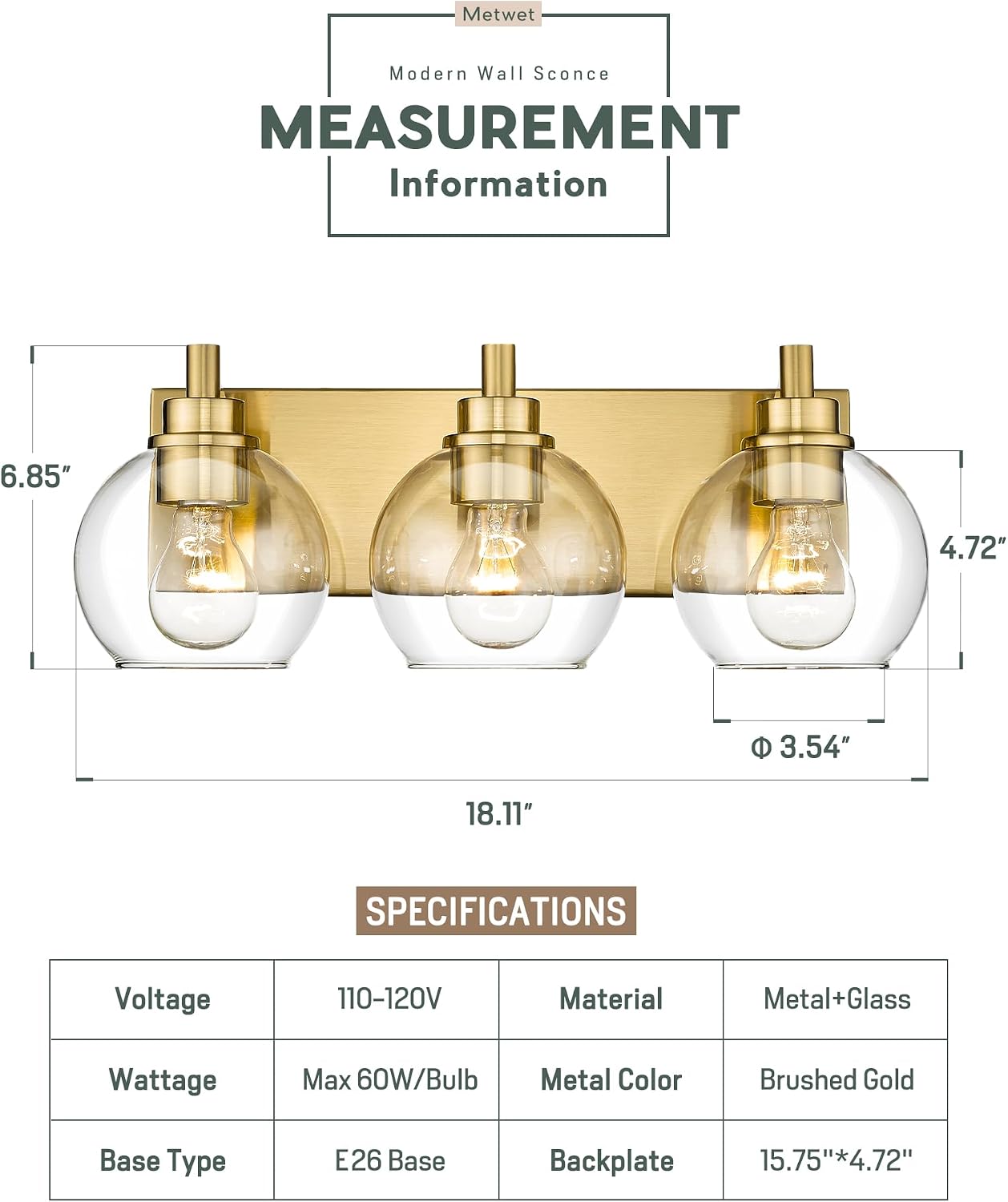 3-Light Gold Globe Vanity Light