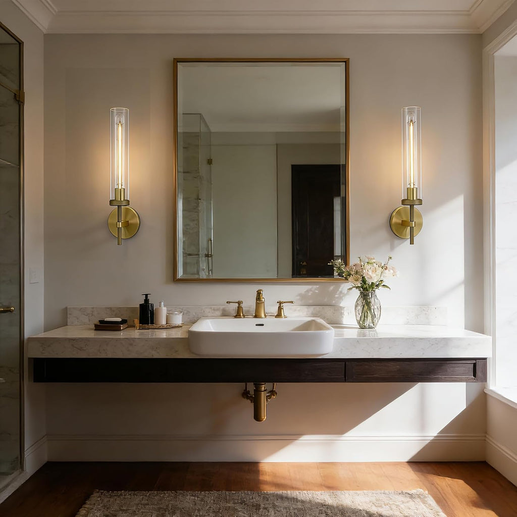 2-Pack Knurled Brass Tube Glass Sconces