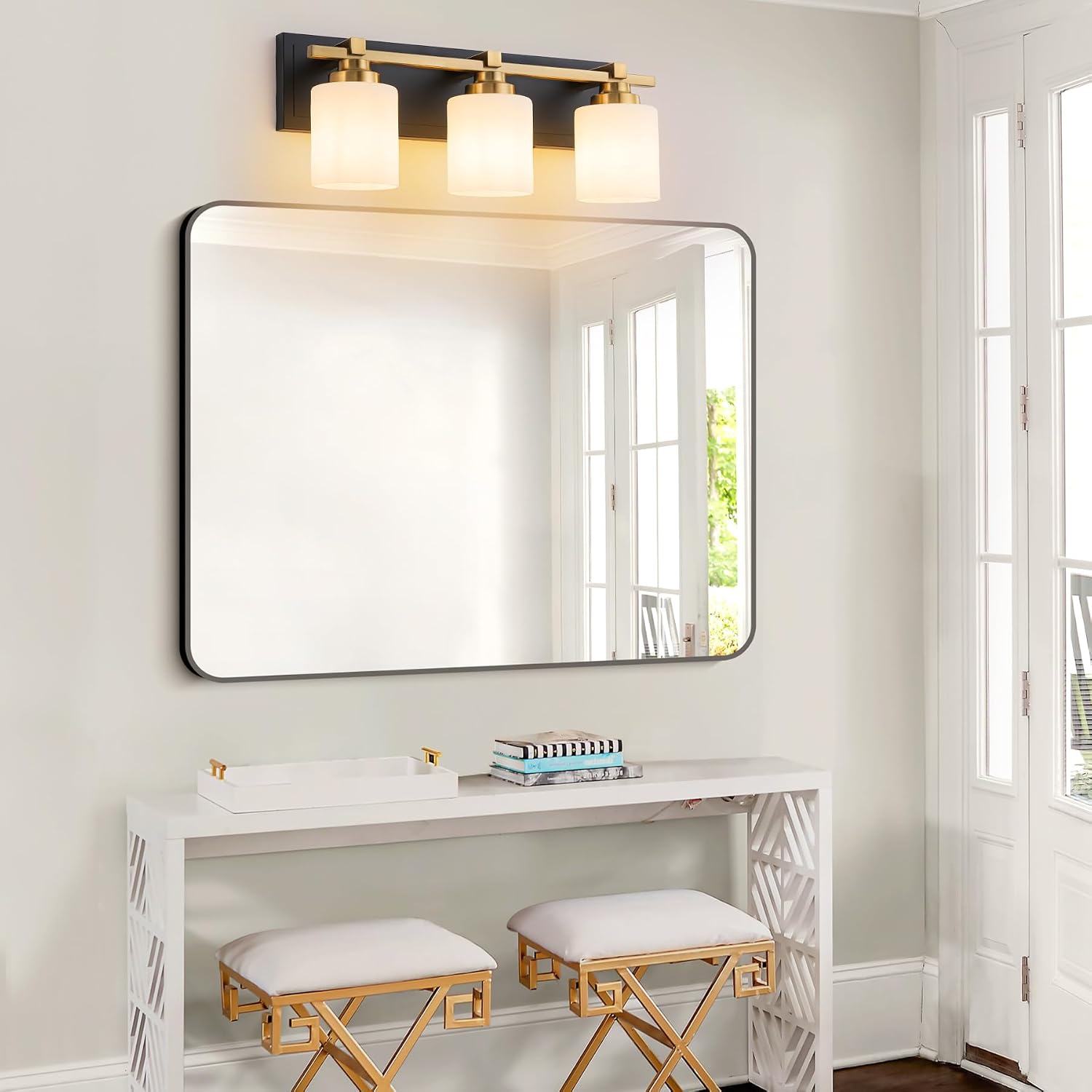 3-Light Black Gold Bathroom Vanity Light