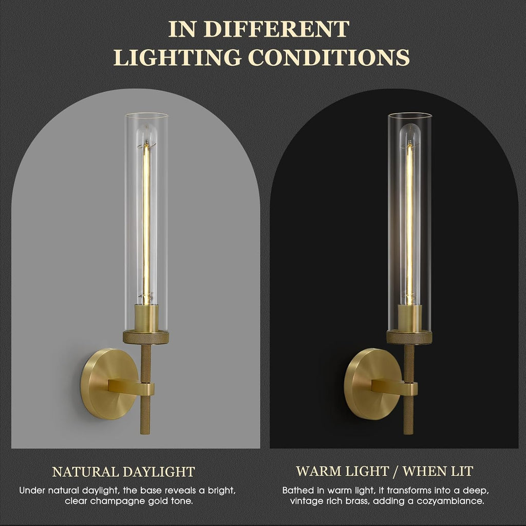 2-Pack Knurled Brass Tube Glass Sconces
