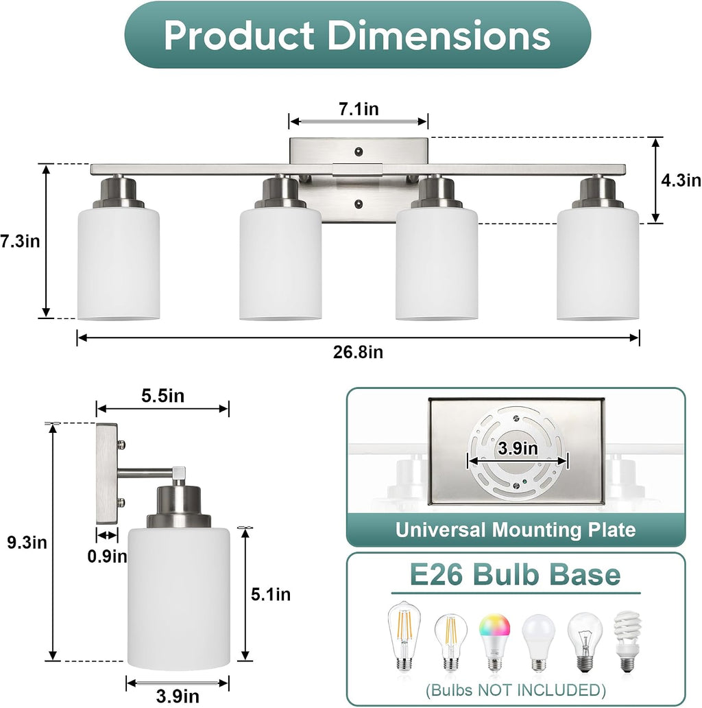 4-Light Nickel Frosted Glass Vanity Light